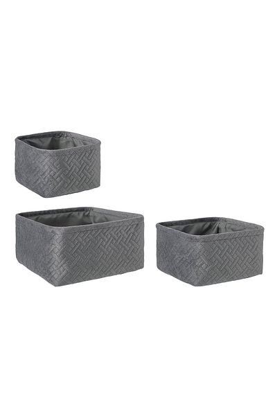 Bizzotto Set 3 cosuri depozitare textil gri Averill 16x16x10 cm, 20x20x11 cm, 25x25x12 cm
