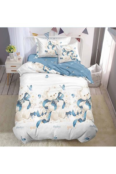 CHIRASO CHIRASO Finet 4-Piece Children's Bedding Set, 155x220 cm, Bears Print, pale blue