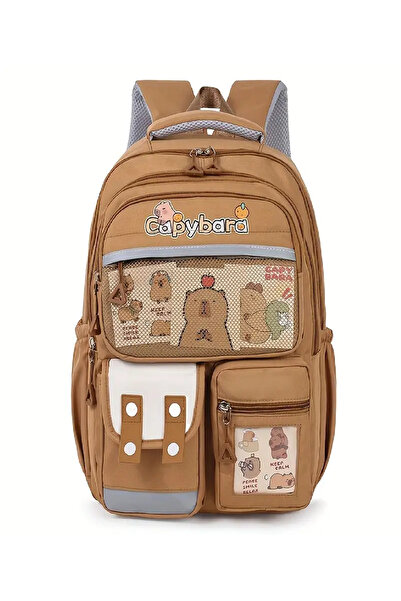 BABUN Голяма, голяма, многокомпонентна, светеща ученическа чанта Capybara, Capybara, ученическа раница за момичета и момчета