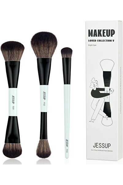 Jessup مجموعة فرش مكياج الوجه T503، مكونة من 3 قطع، ذات طرفين، لون أزرق سماوي