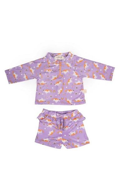 Miela Kids Uv Protected Bottom Top Baby Girl Set - Rainbow Unicorn Lilac