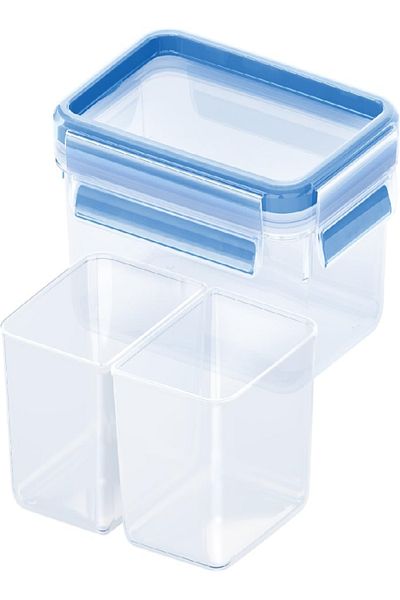 emsa Clip & Close 0.55L Box with Divider – Transparent/Blue, 100% Leak-Proof