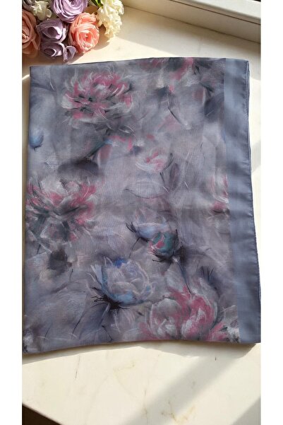 Lavena scarfs Ανοιξιάτικη σειρά Floral Pattern Cotton Digital Soft Shawl - Μπλε