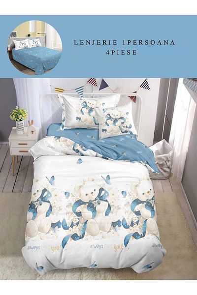 CHIRASO CHIRASO Finet 4-Piece Children's Bedding Set, 155x220 cm, Bears Print, pale blue