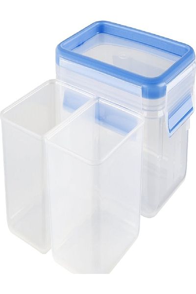 emsa Clip & Close 1L Box with Divider – Transparent/Blue, Airtight & Leak-Proof