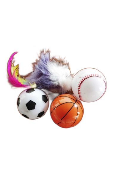 Ropet Set 4 piese, jucarii pentru pisici, 3 mingiute cu clopotel si 1 soricel cu puf, 4.5-10cm, Ropet