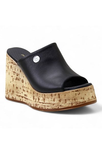 Mammamia D24Yt-2110 Leather Wedge Heel Women's Slippers