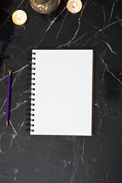 markcat Butterfly Wooden Cover Notebook - Dotted Notebook - 60 Sheets (120 Pages) - A5 15X21 cm