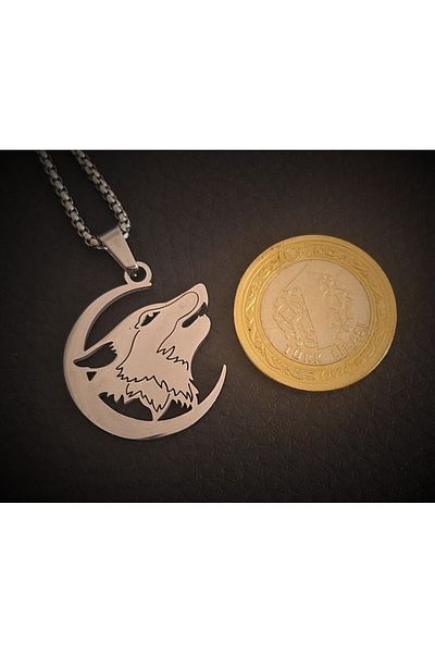 voyageaccessory Wolf Pendant in Stainless Titanium Steel Crescent /60 cm Chain