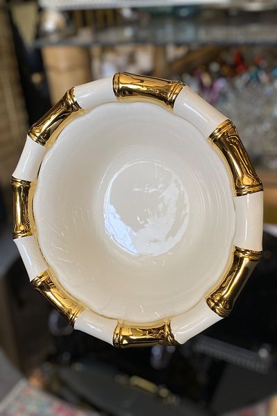 LEMİ DEKORASYON Porcelain Bamboo Presentation Bowl with Gold Detail