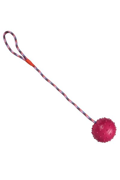 Ropet Jucarie pentru caine, minge cu sfoara si maner, 6 x 40cm, Roz, Ropet