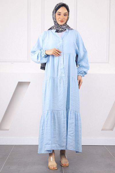 İmajButik Rochie modal albastră cu jumătate de nasturi