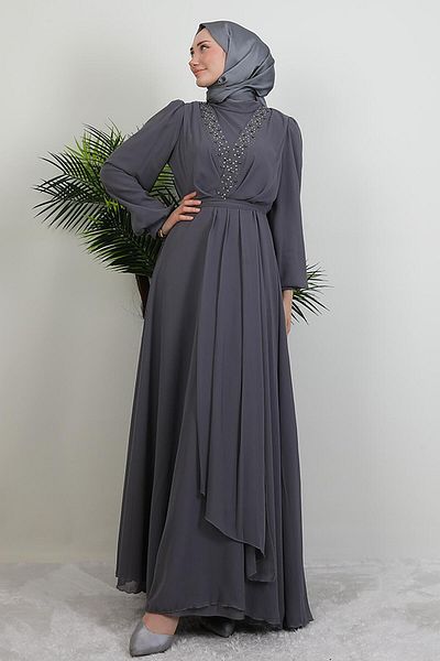 GİYZAMİLA Φόρεμα Stoned Cross Chiffon Γκρι