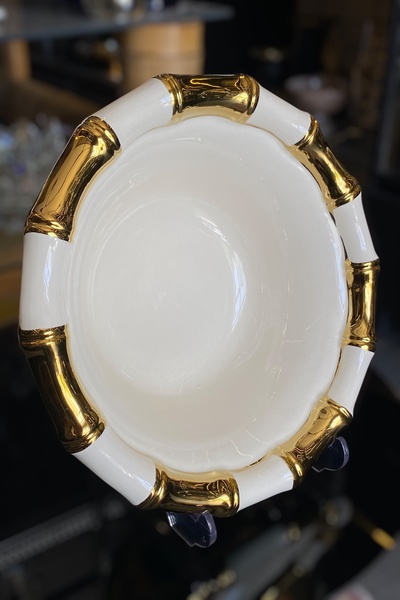LEMİ DEKORASYON Porcelain Bamboo Presentation Bowl with Gold Detail
