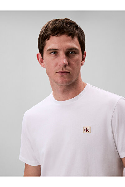 Calvin Klein Men Bright White Badge Jersey Short Sleeve T-Shirt