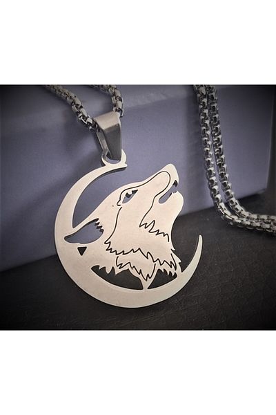 voyageaccessory Wolf Pendant in Stainless Titanium Steel Crescent /60 cm Chain