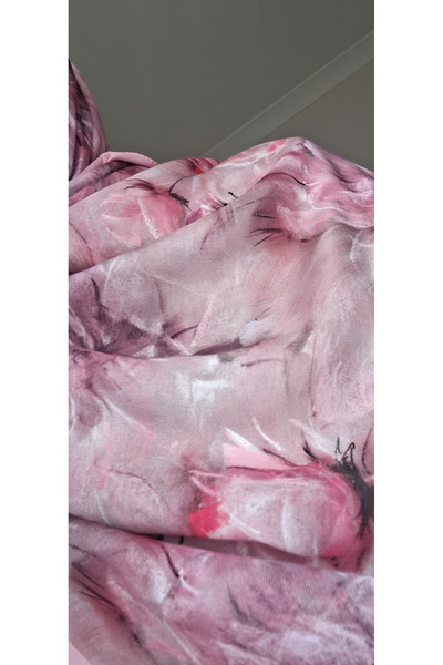 Lavena scarfs Bahar Serisi Çiçekli Desen Pamuklu Dijital Soft Şal - Pembe