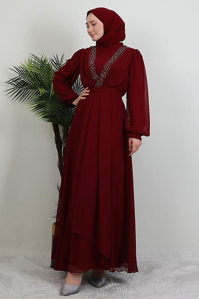 GİYZAMİLA Φόρεμα Stoned Cross Chiffon Μπορντό
