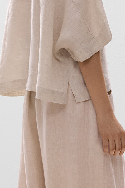 Oysho Oversize short-sleeved 100% linen shirt