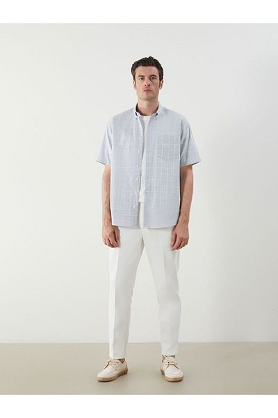 LC Waikiki Southblue Regular Fit Short Sleeve Linen Men's Shirt
