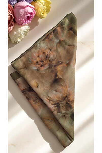 Lavena scarfs Ανοιξιάτικη σειρά Floral Pattern Cotton Digital Soft Shawl - Χακί