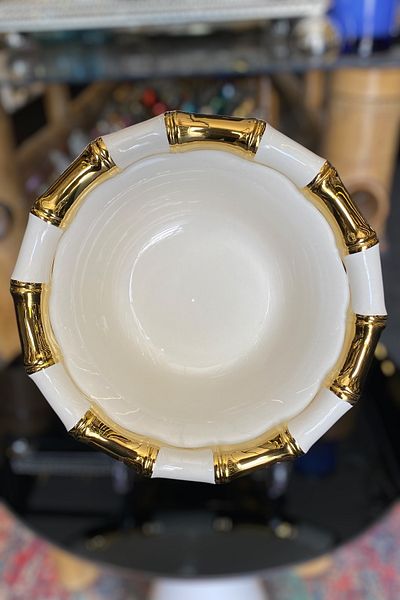 LEMİ DEKORASYON Porcelain Bamboo Presentation Bowl with Gold Detail