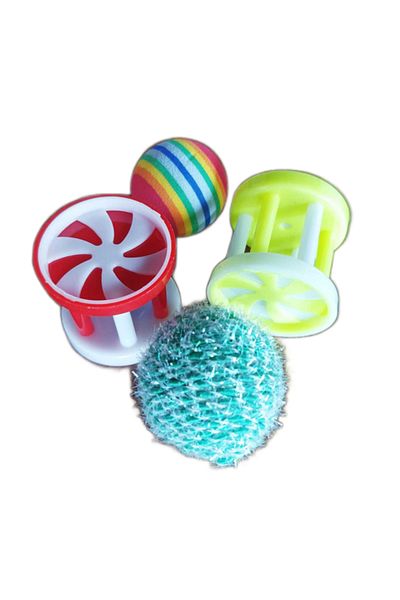 Ropet Set 4 piese, jucarii pentru pisici, 2 mingiute si 2 role cu clopotei, 3.5-4cm, Ropet