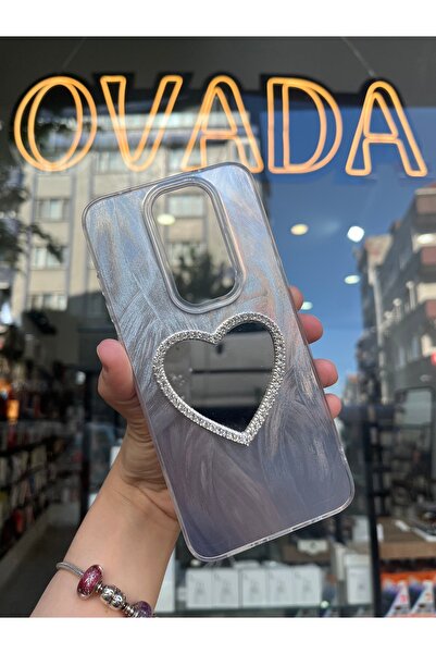 OVADA XİAOMİ NOTE 8 PRO Uyumlu Kalpli Taşlı 3D Ayna Modelli Premium Kılıf