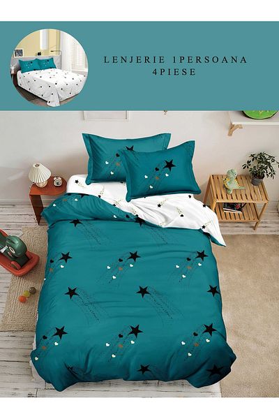 CHIRASO CHIRASO Finet 4-Piece Children's Bedding Set, 155x220 cm, Star Print, green