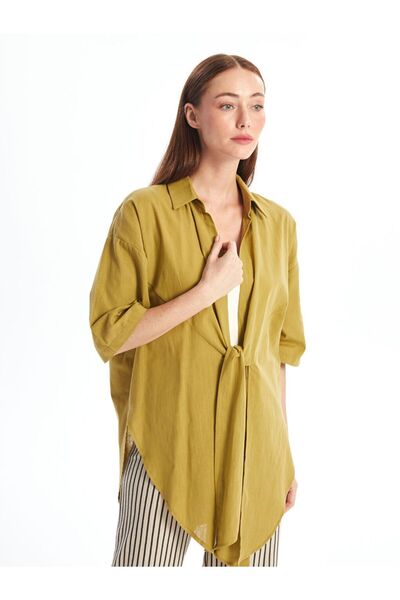 LC Waikiki Shawl Collar Plain Oversize Linen Look Women's Kimono