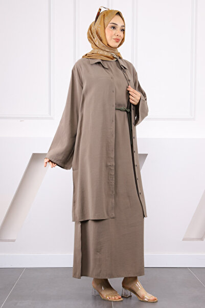 İmajButik Σετ συνδυασμού ρούχων με κορδόνι χακί μέσης