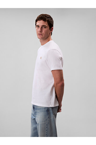 Calvin Klein Men Bright White Badge Jersey Short Sleeve T-Shirt