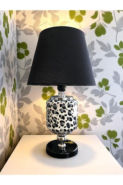 ferayhome Lampshade Lighting Ceramic Oval Gray Leopard Pattern Black Hat Silver - Feray Home