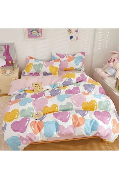 CHIRASO CHIRASO Finet 4-Piece Children's Bedding Set, 155x220 cm, Hearts Print, pale pink