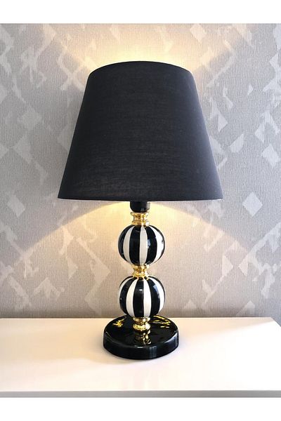ferayhome Lampshade Lighting Ceramic Bulk Black Vertical Line Black Hat Gold - Feray Home