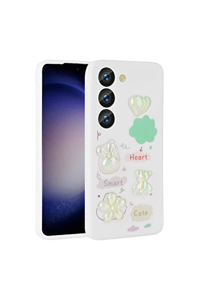 BUTAM BİLİŞİM حافظة جالاكسي A54 من السيليكون اللامع مع أشكال منقوشة - أبيض