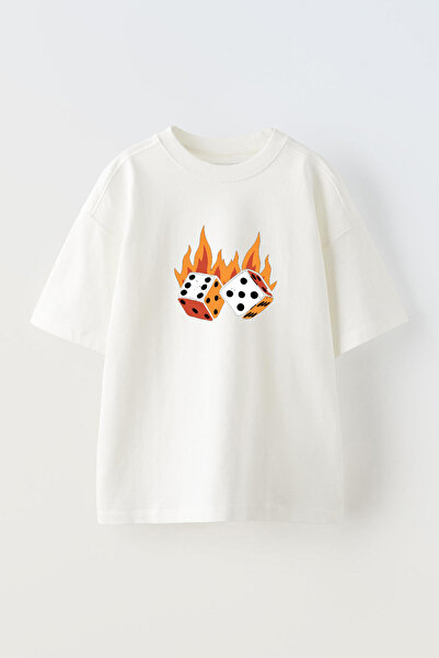 Anetos Tricou Firey Dice Pre cu imprimeu Cotton White supradimensionat