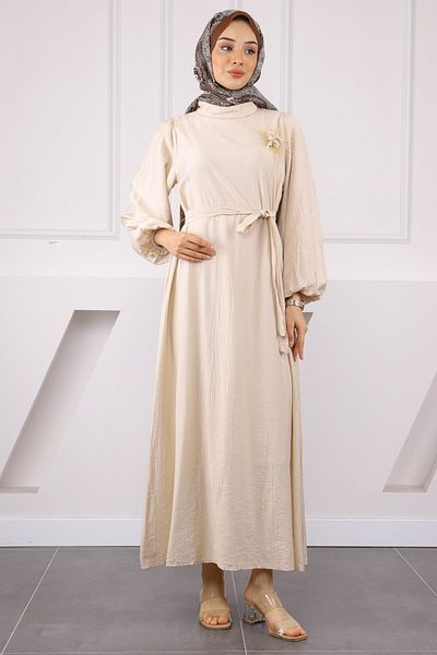İmajButik Μπεζ φόρεμα με μπαλόνι με λουράκι