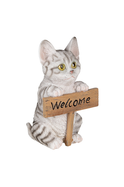 Clayre & Eef Figurine Poliresin White Gray Kitty 12x9x19 cm