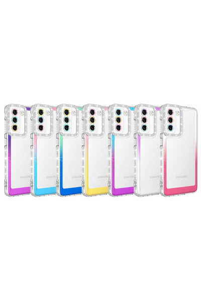 BUTAM BİLİŞİM Galaxy S21 Fe Compatible Lkorumlu Park Case with Glitter and Color Transition Design-Pink-Blue