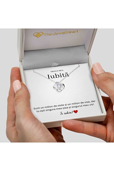 The Jewel Heart Colier Argint 925 Rodiat cu Mesaj pentru Iubită – Cutie LED Cadou