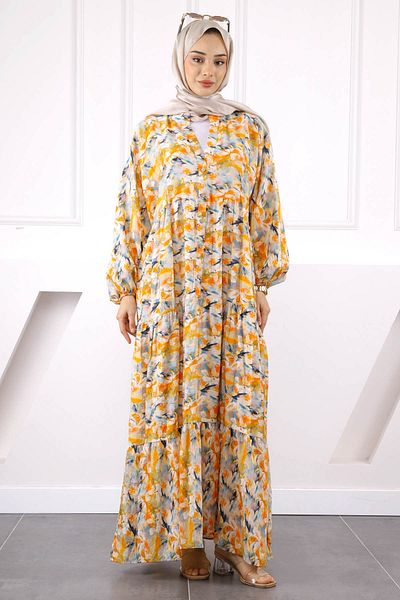 İmajButik Orange Half Button Skirt Layered Dress