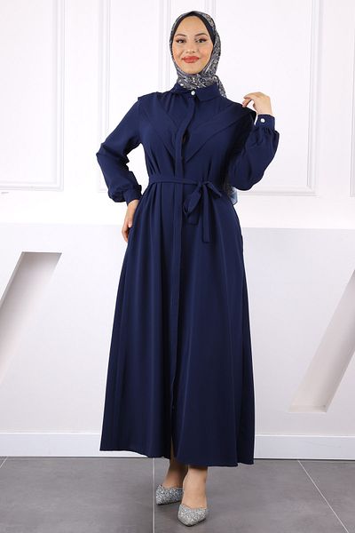 İmajButik Μπλε ναυτικό φόρεμα με κουμπιά μπροστά και τσέπες
