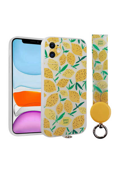 BUTAM BİLİŞİM حافظة سيليكون متوافقة مع iPhone 11 مع حزام يد منقوش ورباط Arte ...