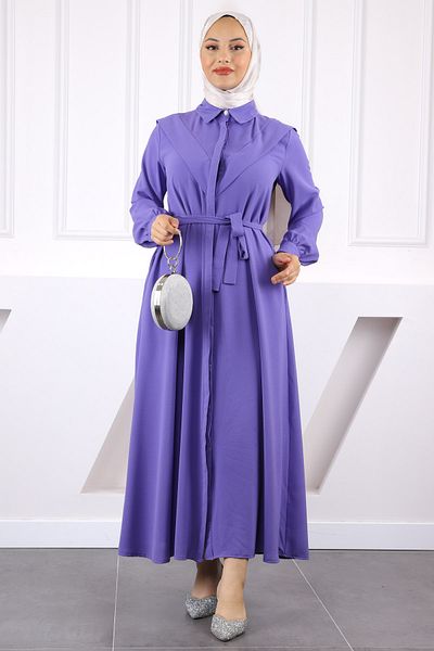 İmajButik Λιλά Φόρεμα με Κουμπιά Μπροστά και Τσέπες