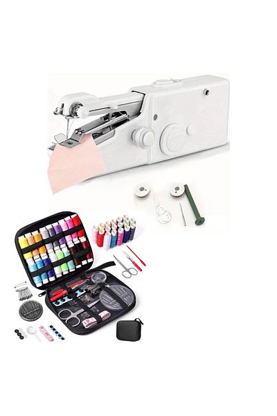 FİAPFO Handy Stitch Mini Portable Sewing Machine Set + 86 Sewing Items Set with Carrying Bag
