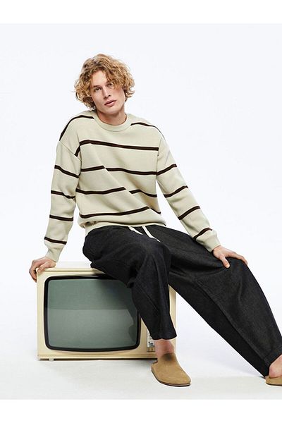 LC Waikiki Xside Crew Neck Long Sleeve Striped Men's Knitwear Sweater