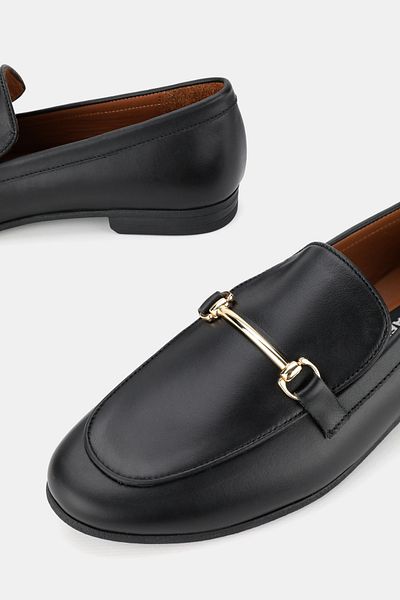 TUNAELLİ Women's Black Genuine Natural Leather 36-41 Number Buckle Ballet