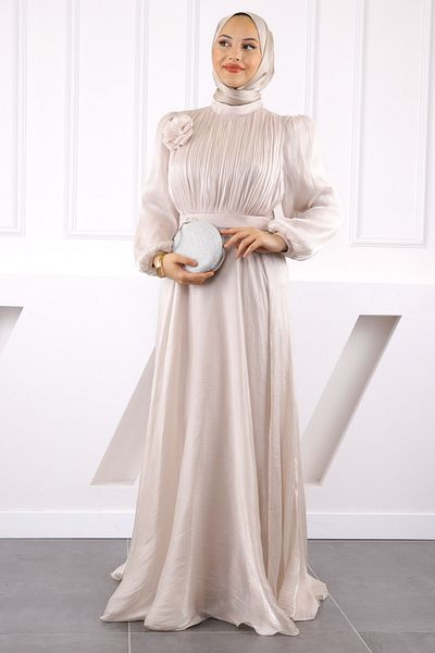İmajButik Βραδινό φόρεμα σιφόν με πέτρινη μπροστινή διαφανή ζώνη