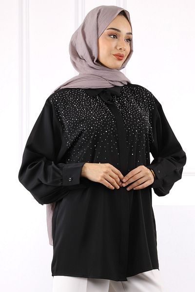 İmajButik Μαύρο πουκάμισο με πέτρα μπροστά
